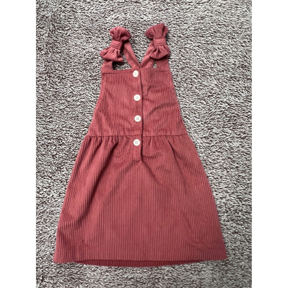Lucky Penny Girls Size 4 Dusty Rose Corduroy Bow Strap Pinafore Dress